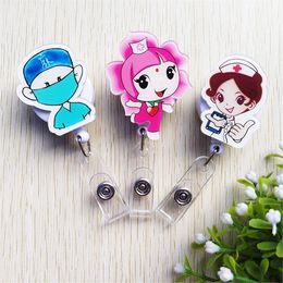 1pc Office Supplies Doctor Nurse Retractable Badge Reel Cute Cartoon Pull ID Holder Buckle Student Name Tag Card Clips papeleria