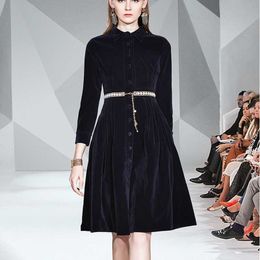 Autumn winter Runway High Quality single-breasted Velvet Dress Female Outwear Casual Work OL Style Vestidos with belt 210529