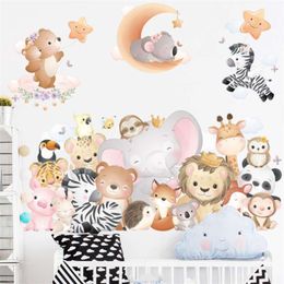 Cartoon Animals Party Wall Sticker for Kids room Kindergarten Decor Removable Decals Home Decoration Art Murals Wallpapers DIY 210929