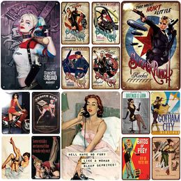 Girls Plaque Metal Painting Vintage Tin Sign Pin Up Sexy Lady Shabby Chic Decor Metal Signs Vintage Bar Decoration Metal Poster Pub Wall Art Plate Size 30X20cm