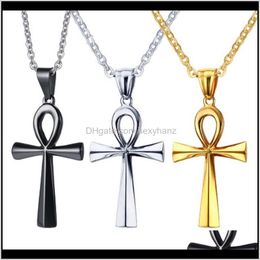 & Pendants Drop Delivery 2021 Ankh Cross Pendant Necklace Stainless Steel For Women Men Hip Hop Charm Necklaces Statement Vintage Prayer Jewe