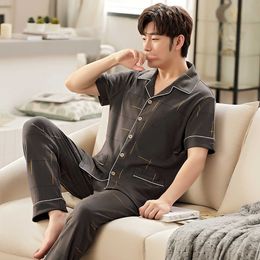 100% Cotton Summer Thin Pijama for Men Casual Lounge Sleepwear Pyjamas Spring Plaid Print Pajamas Sets Male With Buttons 210918