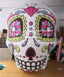 3m High Colourful Inflatable Hanging Skull Head LED lights Inside Halloween Events Club Stage Parade Design Decoration