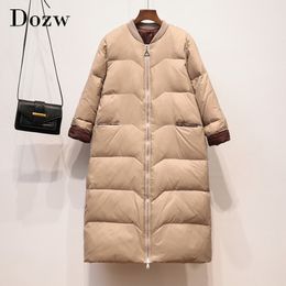 Elegant Women Thick Warm Coat Long Parkas Winter Solid Cotton Padded Jacket Long Sleeve Zipper Up Coats Parka Femme 210414