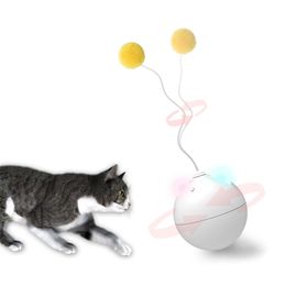Creative Electric Tumbler Cat Toy Smart Teasing Rolling Ball Toys LED Light s Interactive Self Rotating Ropes 211122