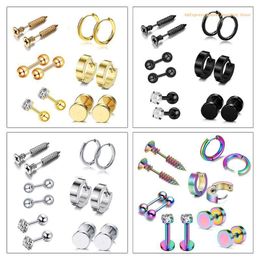 Stud 12Pcs/set Stainless Steel Ear Studs Unisex Screw Barbell Piercing Earrings Ring For Women Men Jewellery Accessories Dropship