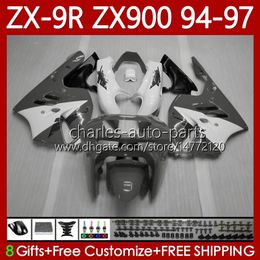 OEM Grey White Bodywork For KAWASAKI NINJA ZX-9R ZX 9R 9 R 900 CC ZX-900 1994-1997 Bodys 100No.139 ZX9 R ZX900 ZX900C 1994 1995 1996 1997 900CC ZX9R 94 95 96 97 Fairing Kit