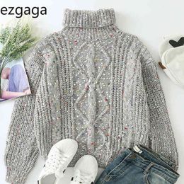 Ezgaga Christmas Sweater Women Autumn Turtleneck Long Sleeve Pullover Colorful Knitted Sweaters Loose Winter Clothes Warm Casual 210430