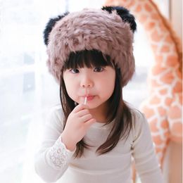 Beanie / Capas de cráneo invierno mujeres niños piel de pie sombrero casual suave lindo gorros panda padre-niño S2501