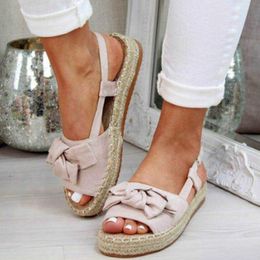 2021 Women Shoes Suede Platform Ladies Sandals Solid Color Retro Sandals Women Bow Fashion Femme Flat Fish Mouth Shoes Plus Size Y0714