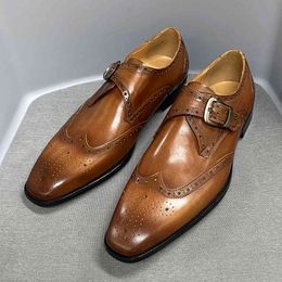 Zapatos Zapatos para hombre Oxford y con punto en ala zapatos de hombre monje de cuero genuino hecho a mano Zapatos de monje 