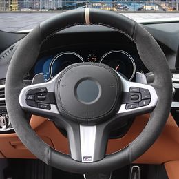 DIY Black Genuine Leather Suede Car Steering Wheel Cover For BMW M Sport G30 G31 G32 G20 G21 G14 G15 G16 X3 G01 X4 G02 X5 G05