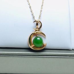 925 Sterling Silver Inlaid Natural Hetian Jade Jasper Is Set On The Moon Pendant Genuine For Women Fine Jewellery Necklace