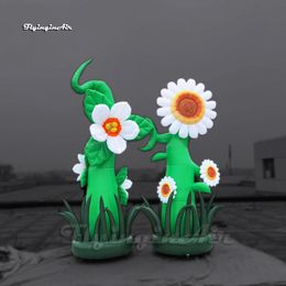 Artificial Plant Model Inflatable Sunflower 3m White Air Blow Up Standing Flower With Green Stalk For Park Decoration