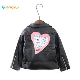 autumn winter children PU jacket, 2-7 year old girl fashion love, lapel leather motorcycle jacket girls 211011