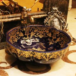 Europe Vintage Style flower shaped ceramics vanity basin Art Countertop sinks wash basingood qty