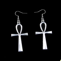 New Fashion Handmade 52*28mm Cross Egyptian Ankh Life Symbol Earrings Stainless Steel Ear Hook Retro Small Object Jewellery Simple Design For Women Girl Gifts