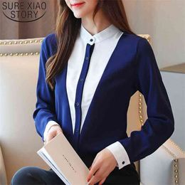 Casual Slim Women Clothing Office Ladies Shirts Fashion Chiffon Blouses Long Sleeve Stand Collar Tops 6378 50 210506