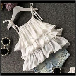 Baby Baby Kids Maternity Drop Delivery 2021 Chiffon Tops Suits Girls Twopiece Clothing Sets Lotus Leaf Lace Beads Denim Shorts With Flower 38