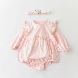 Princess Baby Romper Girl Children Boutique Clothing born Pink Birthday Baptism Jumpsuit Infant Royal with Hair Hoops 210615