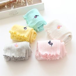 Summer Kids Children Gift Solid Color Hollow Out Embroidery Cute Animal Ruffle Calf Length Short Leggings For Baby Girls 210701