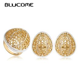 big size gold rings UK - Earrings & Necklace Blucome Big Oval Shape Large Size Stud Ring Set Zinc Alloy Jewelry Sets Gold Color Rings For Women Bridal Party Wedding