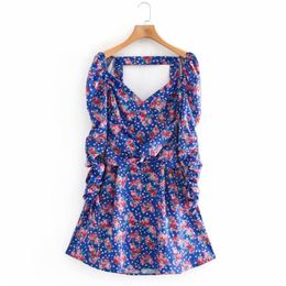 Summer Women Sexy Mini Dress Long Sleeve Backless Deep V-Neck Floral Print es Female Street Fashion vestidos 210513