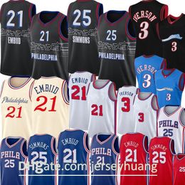 2021New Basketball Jersey Mens Philadelphia76erMens jersey Allen 3 Iverson Joel 25 Simmons Julius21 Embiid Ben 6 Erving Lzyhome City