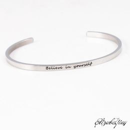 Stainless Steel Love Cuff Bangles Bracelets Believe In Yourself For Women Jewellery Hand Imprint Mantra Bracelet Bangle