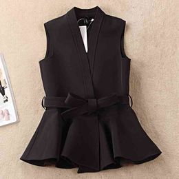 Korean Women's Black Jacket Vest Casual Slim Sleeveless Ladies Office Suit High Quality Elegant Coat 210527