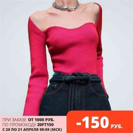 Sexy Strapless Tops Woman Long Sleeve Slim T-shirts Ladies Leisure Knitted Basic Female Clothes 210421