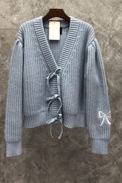Xiaozi Western Bow Japanese Style Sweet Tie-Neck Knitwear Womens Autumn European Goods New All-Match Cardigan 9U