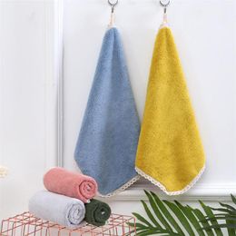 Towel 5 Pcs Solid Colour Small Face 30x*30cm Baby Kids Hand Coral Velvet Handkerchiefs Cloth Grey Blue Yellow Green