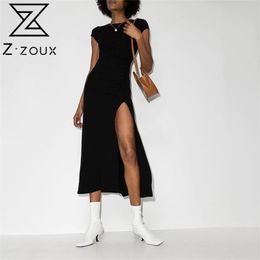 Women Dress Split Irregular Short Sleeve Black Long Dresses Plus Size Vintage Sexy Summer 210513