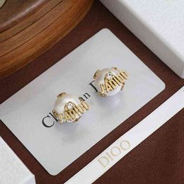 ring settings for gemstones Australia - Earrings Fashion Designer Jewelry d Family Letter Pearl Women 2021 Fengdijia Net Luxury Red Diamond