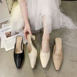 2021 White Elegant Office Shoes Women Temperament High Heels 5CM Slip on Sandals Slip-on Comfortable Ladies White Women Shoes