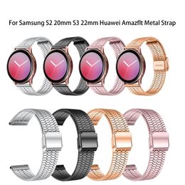 Stainless Steel Straps Seven Bead Metal Bracelet For Samsung S2 20mm S3 22mm Huawei Amazflt Watchband Double Insurance Buckle Wristbands