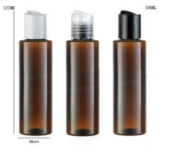 24 x 100ml Amber Wholesale Brown New Fashion DIY PET Flat Shoulder Cosmetic and Lotion Bottle with Disk Cap Bottle
