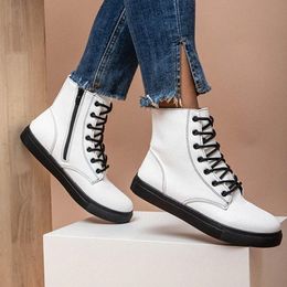 short boots European and American style women's shoes high-top flat-bottom simple casual all-match Martin bootss 37lB#