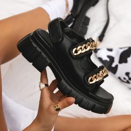 Sandals Fashion Women 2021 Trend Design Gladiator Thick Platform Wedge Golden Chain Decor Modern Shoes Ladies Quality Shoes