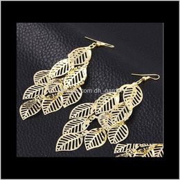 & Chandelier Drop Delivery 2021 Luxury Gold Earring Statement Hollow Leaf Ear Pendant Eardrop Dangle Long Earrings Women Wedding Party Jewelr