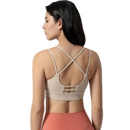 Summer Yoga Sports Bra Women Sexy V-Neck Gather Beauty Back Cross Running Fitness Quick Dry Gym Training Dance Vest Outfit