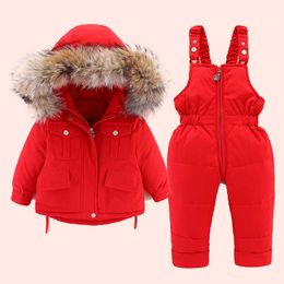 2021 Winter Down Jacket for Girl clothes Kids Overalls Snowsuit Baby Boy over coat Toddler New Year Clothing Set parka real fur H0909