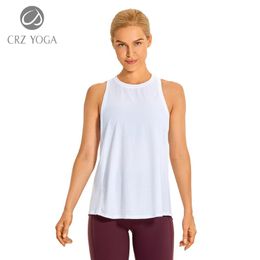 Running Jerseys CRZ YOGA Women's Pima Cotton Tie Back Workout Tank Tops Open Shirts Loose Fit Athletic Sports Top