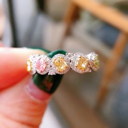 colored rings UK - Wedding Rings Luxury Imitation Natural Candy Colored Full Diamonds High-end Design Jewelry For Women Girly Dream Party Gifts