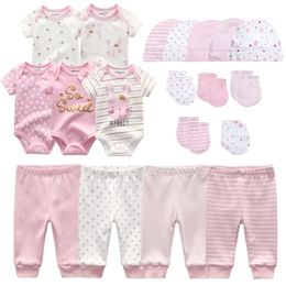 0-6 Months born Set Baby Boy Clothes Suit Jumpsuits+Pants+Hat+Gloves Infant Girl Birth Outfit ropa Onsies Sets Summer 220217