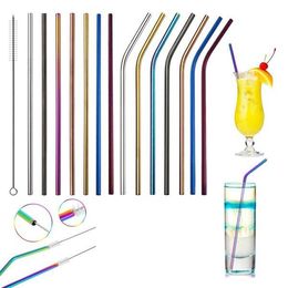 6*267mm Stainless Steel Straw Colourful Straw Bend And Straight Reusable Metal Drinking Straw Clean Brush Bar Party Drink Tools