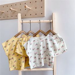 Melario Baby Girls Clothing Sets Kids Baby Cherry Print Princess Outfits Children T-shirt and Shorts Clothing Sweet Suits 210412