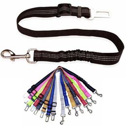 10 Colour Dog Seat Belt Leashes Adjustable Pet Car Seatbelt Elastic Bungee Buffer Heavy Duty Reflective Nylon Safety Belts Connect to Dogs Harness in Vehicle Travel