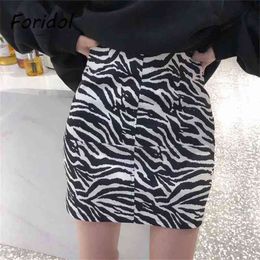 Foridol Zebra Print Short Skirts Women Fashion Clothes Mini Sexy Bodycon Skirt Bottoms Spring Summer Skirts 210415